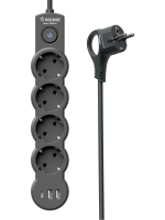 Удлинитель 3х1.5м с заземл. 10А IP20 USB 2500Вт 220В ПВС 3х1 с выкл. черн. КОСМОС YKsm1.5m4g-Z-VU10А-B ТехноИмпульс