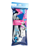 Удлинитель 3х3м с заземл. 10А IP20 USB 2800Вт 220В ПВС 3х1 с выкл. бел. КОСМОС YKsm3m3g-Z-VU10А-W ТехноИмпульс