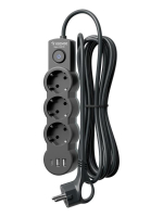Удлинитель 3х5м с заземл. 10А IP20 USB 2800Вт 220В ПВС 3х1 с выкл. черн. КОСМОС YKsm5m3g-Z-VU10А-B ТехноИмпульс