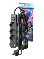 Удлинитель 3х3м с заземл. 10А IP20 USB 2800Вт 220В ПВС 3х1 с выкл. черн. КОСМОС YKsm3m3g-Z-VU10А-B ТехноИмпульс