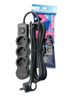 Удлинитель 3х1.5м с заземл. 10А IP20 USB 2800Вт 220В ПВС 3х1 с выкл. черн. КОСМОС YKsm1.5m3g-Z-VU10А-B ТехноИмпульс