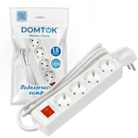 Удлинитель 4х1.5м с заземл. 16А IP20 3х1 с выкл. бел. DOMTOK 2374 ТехноИмпульс