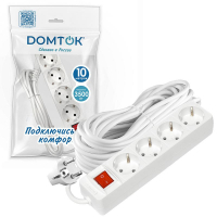 Удлинитель 4х10м с заземл. 16А IP20 3х1 с выкл. бел. DOMTOK 2405 ТехноИмпульс