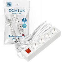 Удлинитель 4х3х16А IP20 3х1 с выкл. бел. DOMTOK 2499 ТехноИмпульс