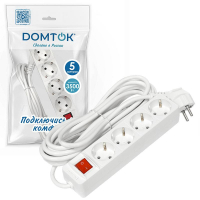 Удлинитель 4х5м с заземл. 16А IP20 3х1 с выкл. бел. DOMTOK 2500 ТехноИмпульс