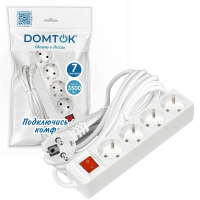 Удлинитель 4х7м с заземл. 16А IP20 3х1 с выкл. бел. DOMTOK 2501 ТехноИмпульс