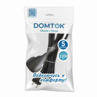 Удлинитель-шнур 1х5м без заземл. 10А IP20 ПВС 2х1 черн. DOMTOK 2340 ТехноИмпульс