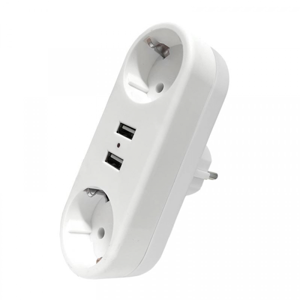 Разветвитель 2-м плоский с заземл.16А 2USB А+А 2.4А 3500Вт бел. DOMTOK 2732 ТехноИмпульс