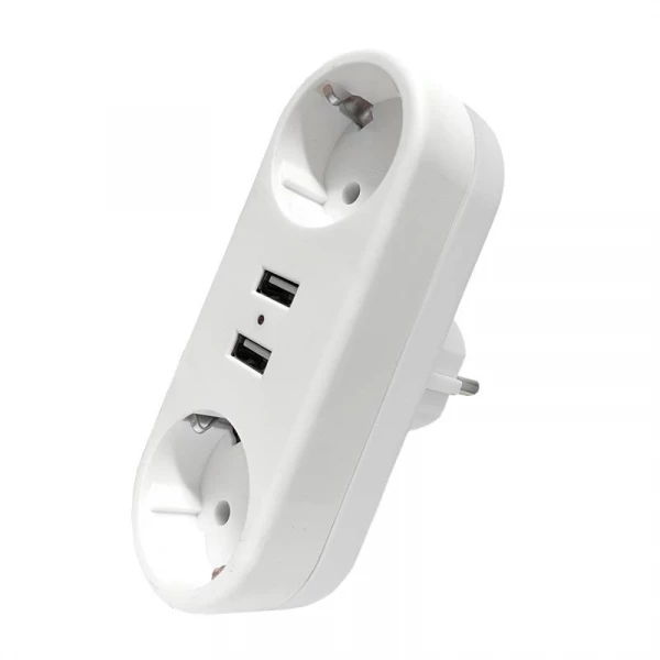 Разветвитель 2-м плоский с заземл.16А 2USB А+А 2.4А 3500Вт бел. DOMTOK 2732 ТехноИмпульс