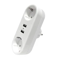 Разветвитель 2-м плоский с заземл.16А 2USB А+А 2.4А 3500Вт бел. DOMTOK 2732 ТехноИмпульс