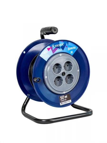 Удлинитель на катушке 4х50м 6А 1.3кВт ПВС 2х0.75 КОСМОС YKKsm50m-4g(6A) ТехноИмпульс