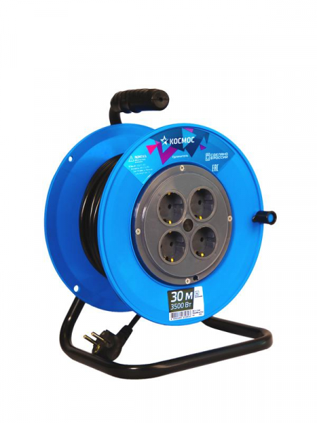 Удлинитель на катушке 4х30м с заземл. 16А 3.5кВт ПВС 3х1.5 КОСМОС YKKsm30m-4g-Z(16A) ТехноИмпульс
