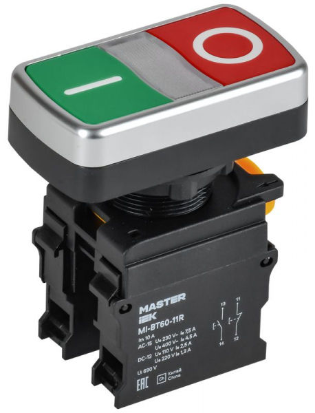 Кнопка "I-O" d22мм 1НО+1НЗ MASTER без подсветки IEK MI-BT60-11R-3-21-K51 ТехноИмпульс