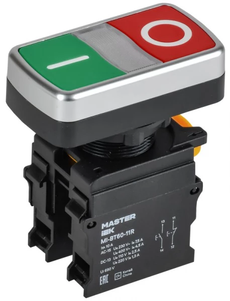 Кнопка "I-O" d22мм 1НО+1НЗ MASTER без подсветки IEK MI-BT60-11R-3-21-K51 ТехноИмпульс