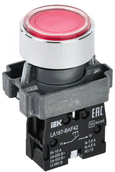 Кнопка LA167-BAF42 d22мм 1НЗ красн. KARAT IEK BBT20-BAF42-2-22-67-K04 ТехноИмпульс