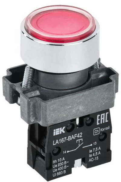 Кнопка LA167-BAF42 d22мм 1НЗ красн. KARAT IEK BBT20-BAF42-2-22-67-K04 ТехноИмпульс