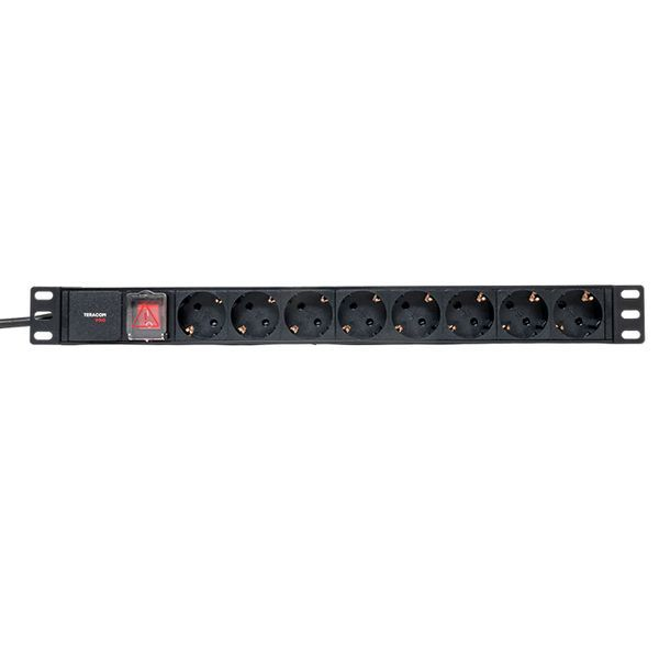 Блок PDU TERACOM PRO 19дюйм 1U 16А/250В 8 роз. Schuko с выключат. шнур 2м 3х1.5кв.мм вилка Schuko корпус пластик черн. EKF TRP-HPD-LSP-16A-8SH-2MSH ТехноИмпульс