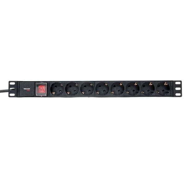 Блок PDU TERACOM PRO 19дюйм 1U 16А/250В 8 роз. Schuko с выключат. шнур 2м 3х1.5кв.мм вилка Schuko корпус пластик черн. EKF TRP-HPD-LSP-16A-8SH-2MSH ТехноИмпульс