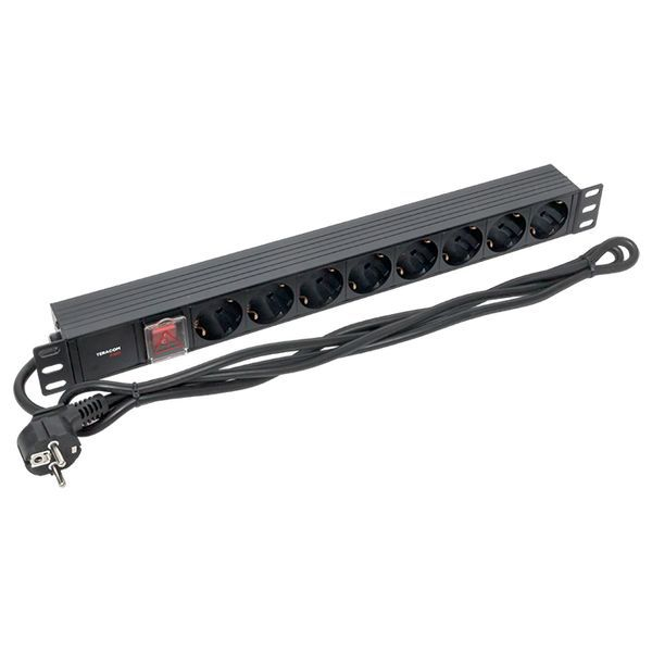 Блок PDU TERACOM PRO 19дюйм 1U 16А/250В 8 роз. Schuko с выключат. шнур 2м 3х1.5кв.мм вилка Schuko корпус пластик черн. EKF TRP-HPD-LSP-16A-8SH-2MSH ТехноИмпульс