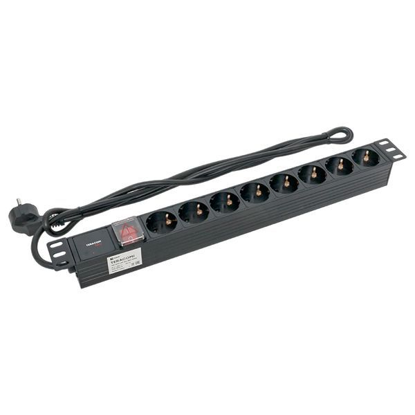 Блок PDU TERACOM PRO 19дюйм 1U 16А/250В 8 роз. Schuko с выключат. шнур 2м 3х1.5кв.мм вилка Schuko корпус пластик черн. EKF TRP-HPD-LSP-16A-8SH-2MSH ТехноИмпульс