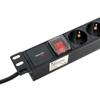 Блок PDU TERACOM PRO 19дюйм 1U 16А/250В 8 роз. Schuko с выключат. шнур 2м 3х1.5кв.мм вилка Schuko корпус пластик черн. EKF TRP-HPD-LSP-16A-8SH-2MSH ТехноИмпульс