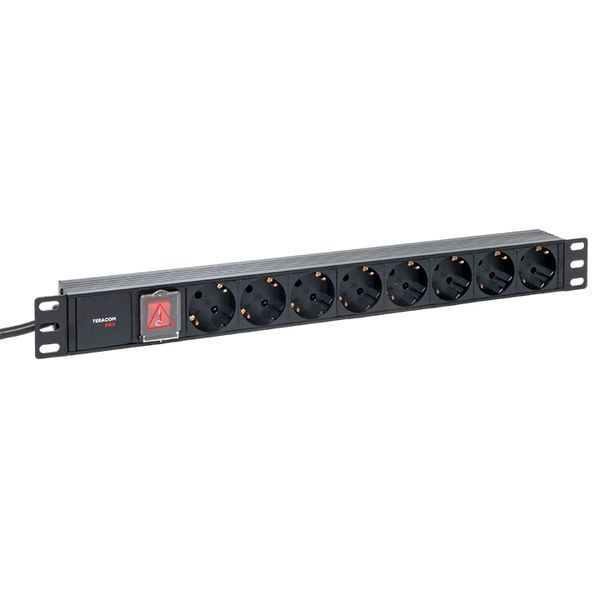 Блок PDU TERACOM PRO 19дюйм 1U 16А/250В 8 роз. Schuko с выключат. шнур 2м 3х1.5кв.мм вилка Schuko корпус пластик черн. EKF TRP-HPD-LSP-16A-8SH-2MSH ТехноИмпульс