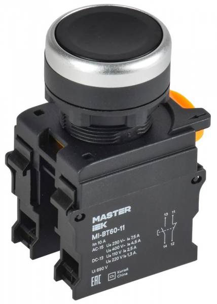 Кнопка d22мм 1НО+1НЗ MASTER черн. IEK MI-BT60-11-3-22-K02 ТехноИмпульс