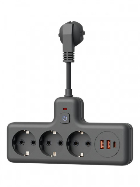 Удлинитель с сетевым фильтром 3х0.3м 10А 2USB + 1USBC 2500Вт ПВС 3х1 компакт черн. КОСМОС FRKsm0.3m-3g(B)USB ТехноИмпульс
