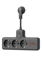 Удлинитель с сетевым фильтром 3х0.3м 10А 2USB + 1USBC 2500Вт ПВС 3х1 компакт черн. КОСМОС FRKsm0.3m-3g(B)USB ТехноИмпульс
