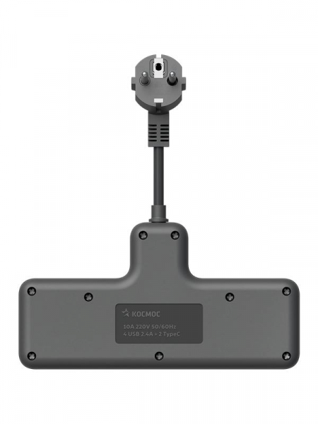 Удлинитель с сетевым фильтром 3х0.3м 10А 2USB + 1USBC 2500Вт ПВС 3х1 компакт черн. КОСМОС FRKsm0.3m-3g(B)USB ТехноИмпульс