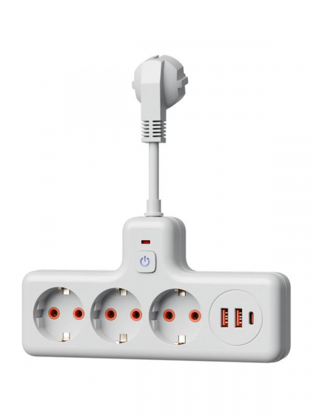 Удлинитель с сетевым фильтром 3х0.3м 10А 2USB + 1USBC 2500Вт ПВС 3х1 компакт бел. КОСМОС FRKsm0.3m-3g(W)USB ТехноИмпульс