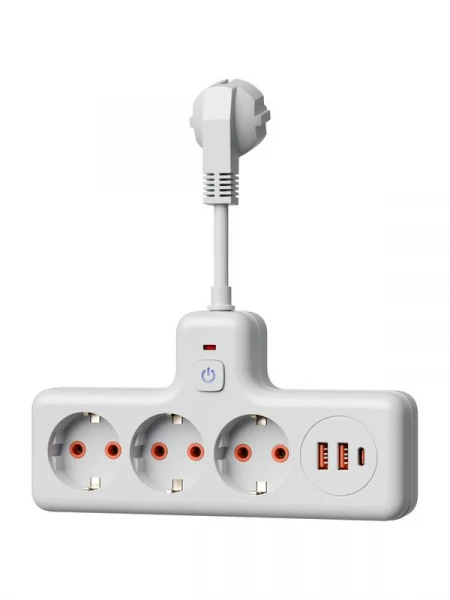 Удлинитель с сетевым фильтром 3х0.3м 10А 2USB + 1USBC 2500Вт ПВС 3х1 компакт бел. КОСМОС FRKsm0.3m-3g(W)USB ТехноИмпульс