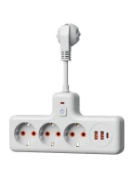 Удлинитель с сетевым фильтром 3х0.3м 10А 2USB + 1USBC 2500Вт ПВС 3х1 компакт бел. КОСМОС FRKsm0.3m-3g(W)USB ТехноИмпульс