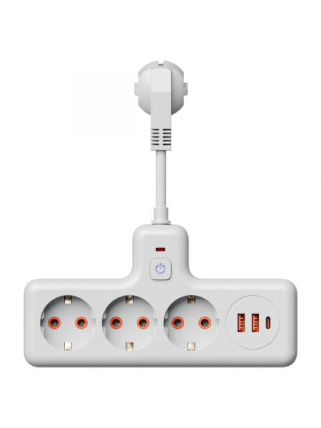 Удлинитель с сетевым фильтром 3х0.3м 10А 2USB + 1USBC 2500Вт ПВС 3х1 компакт бел. КОСМОС FRKsm0.3m-3g(W)USB ТехноИмпульс
