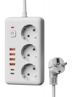 Удлинитель с сетевым фильтром 3х3м 10А 4USB + 2USBC 2500Вт ПВС 3х1 прямоуг. бел. КОСМОС FKsm3m-3gPF(W)USB ТехноИмпульс