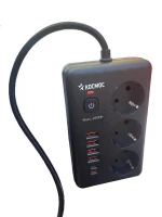 Удлинитель с сетевым фильтром 3х1.5м 10А 4USB + 2USBC 2500Вт ПВС 3х1 прямоуг. черн. КОСМОС FKsm1.5m-3gPF(B)USB ТехноИмпульс