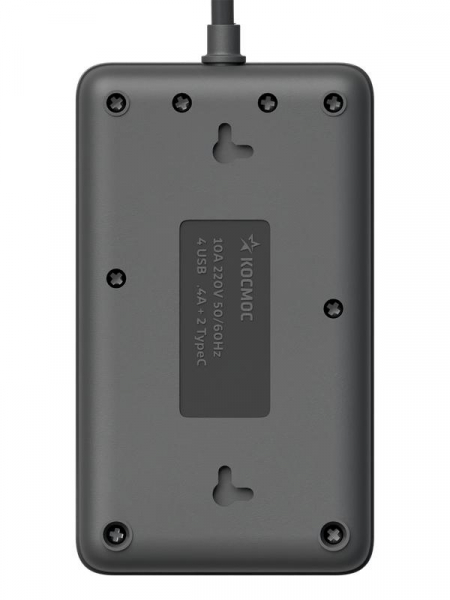 Удлинитель с сетевым фильтром 3х1.5м 10А 4USB + 2USBC 2500Вт ПВС 3х1 прямоуг. черн. КОСМОС FKsm1.5m-3gPF(B)USB ТехноИмпульс