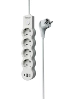 Удлинитель 3х5м с заземл. 10А IP20 USB 2500Вт 220В ПВС 3х1 с выкл. бел. КОСМОС YKsm5m4g-Z-VU10А-W ТехноИмпульс