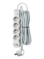 Удлинитель 3х1.5м с заземл. 10А IP20 USB 2500Вт 220В ПВС 3х1 с выкл. бел. КОСМОС YKsm1.5m4g-Z-VU10А-W ТехноИмпульс