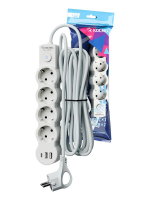 Удлинитель 3х1.5м с заземл. 10А IP20 USB 2500Вт 220В ПВС 3х1 с выкл. бел. КОСМОС YKsm1.5m4g-Z-VU10А-W ТехноИмпульс