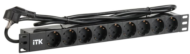 Блок розеток 9 мест PDU (немец. станд.) DIN49440 ПВХ профиль 1U шнур 2м; вилка DIN 49441 (немец. станд.); черн. ITK PH22-9D1-P ТехноИмпульс