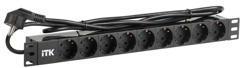 Блок розеток 9 мест PDU (немец. станд.) DIN49440 ПВХ профиль 1U шнур 2м; вилка DIN 49441 (немец. станд.); черн. ITK PH22-9D1-P ТехноИмпульс