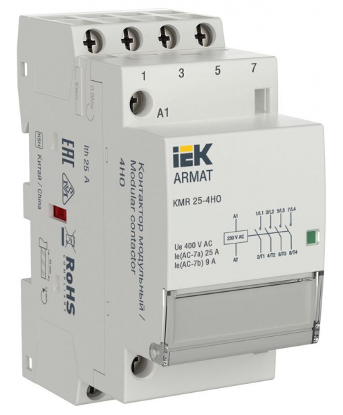 Контактор модульный KMR 25А 230В AC 4НО ARMAT IEK AR-KMR10-025-40-230 ТехноИмпульс