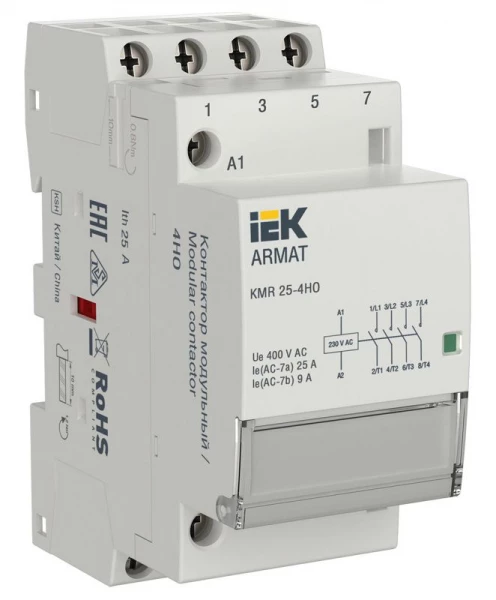 Контактор модульный KMR 25А 230В AC 4НО ARMAT IEK AR-KMR10-025-40-230 ТехноИмпульс