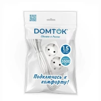 Удлинитель 2х1.5м с заземл. 16А IP20 3.5кВт ПВС 3х1 бел. DOMTOK 2384 ТехноИмпульс