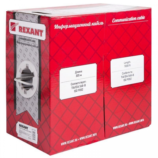 Кабель витая пара F/UTP кат.5e 4х2х24AWG PVC INDOOR медь МЖ сер. (305м) Rexant 01-0145 ТехноИмпульс