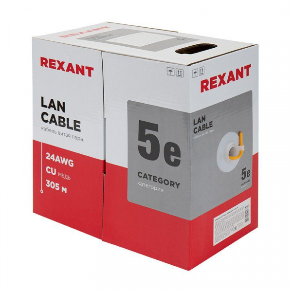 Кабель витая пара U/UTP кат.5E 4х2х24AWG LSZH нг(А)-HF INDOOR SOLID медь оранж. 305м (м) Rexant 01-0049 ТехноИмпульс