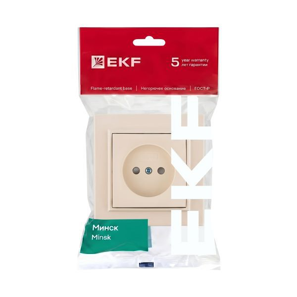 Розетка 1-м СП Минск 10А IP20 без заземл. защ. шторки беж. EKF ERR10-022-200 ТехноИмпульс