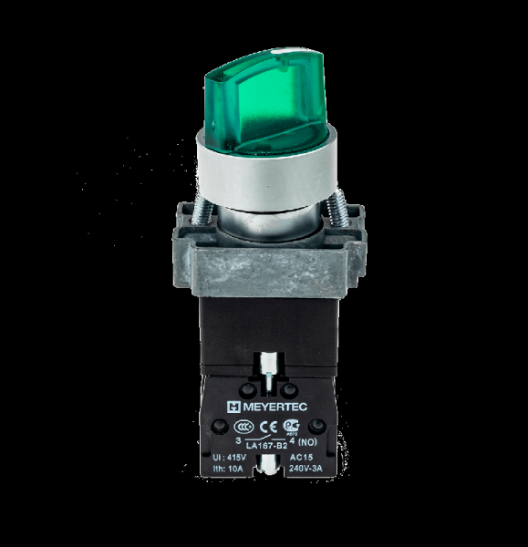 Переключатель с LED подсветкой 220В AC/DC зел. 2 полож. 1NO фикс. мет. MTB2-BK2363 ОВЕН 58214 ТехноИмпульс