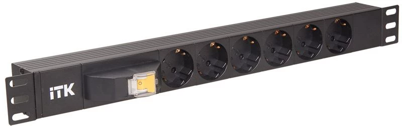 Блок розеток 6 мест PDU (немец. станд.) с автоматом 1U вход С14 без шнура ITK PH21-6D3 ТехноИмпульс